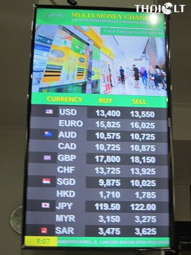 Currency exchange rates at Mulia Money Changer