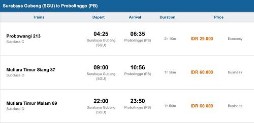 Train from Surabaya to Probolinggo