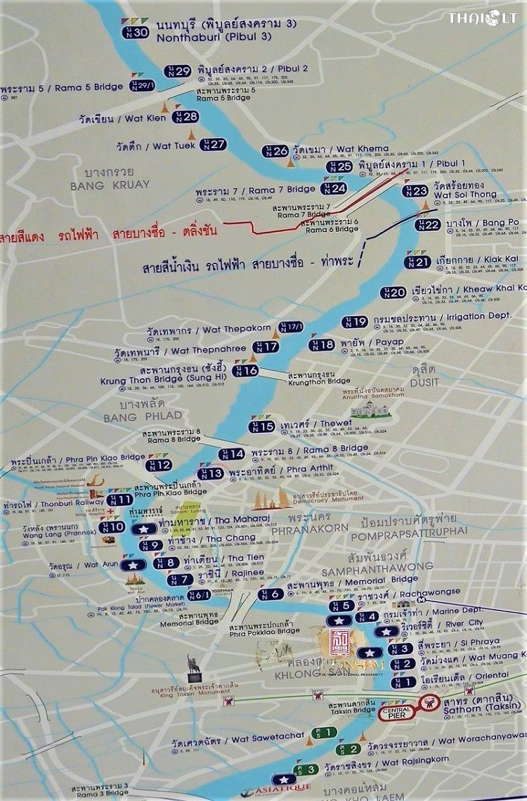 Bangkok River Boats - Chao Phraya Express Boat Service Map 2019