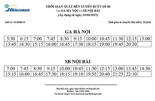 Hanoi Airport Bus Timetable 2023