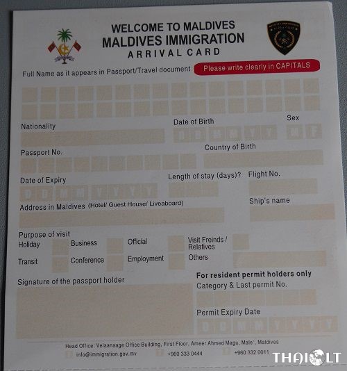 Maldives Immigration Form – Maldives Arrival Card